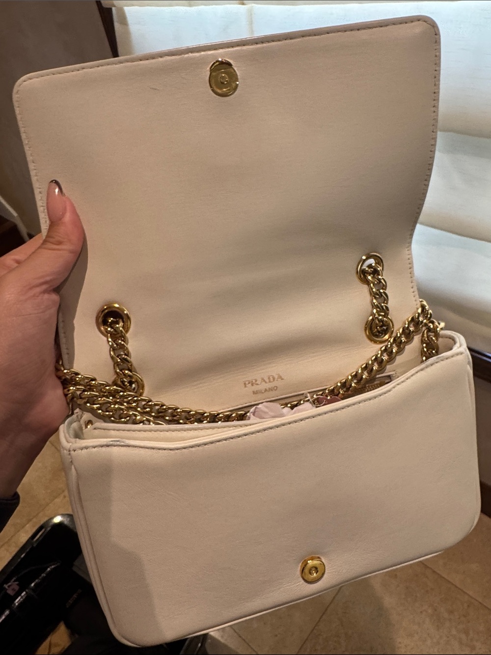 Prada White Quilted Nappa Leather Shoulder Bag with Gold Chain - Picture 7 of 11